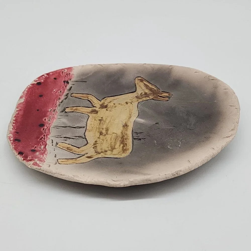 Studio Pottery Raku & Glazed Wall Hanging Carved Horse Art Signed By J. Lemont